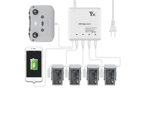 Зарядное устройство для 4 аккумуляторов DJI Mavic Air 2 / Air 2S, пульта и мобильного устройства (YX) Зарядное устройство для 4 аккумуляторов DJI Mavic Air 2 / Air 2S, пульта и мобильного устройства (YX)