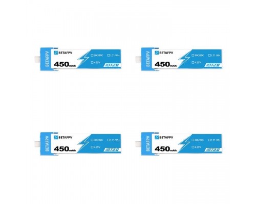 Аккумуляторы BETAFPV 450mAh 1S 30C LiHV (BT2.0) (4 шт.) Аккумуляторы BETAFPV 450mAh 1S 30C LiHV (BT2.0) (4 шт.)