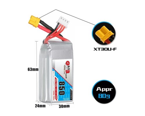 Аккумулятор GNB 850мАч 3S 80C LiPo (XT30) Аккумулятор GNB 850мАч 3S 80C LiPo (XT30)