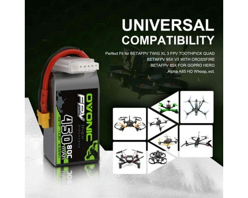Аккумуляторы OVONIC 450мАч 4S 80C LiPo (XT30) (4 шт.) Аккумуляторы OVONIC 450мАч 4S 80C LiPo (XT30) (4 шт.)