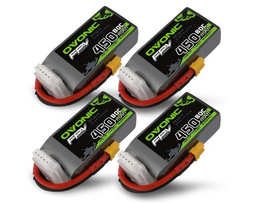 Аккумуляторы OVONIC 450мАч 4S 80C LiPo (XT30) (4 шт.) Аккумуляторы OVONIC 450мАч 4S 80C LiPo (XT30) (4 шт.)
