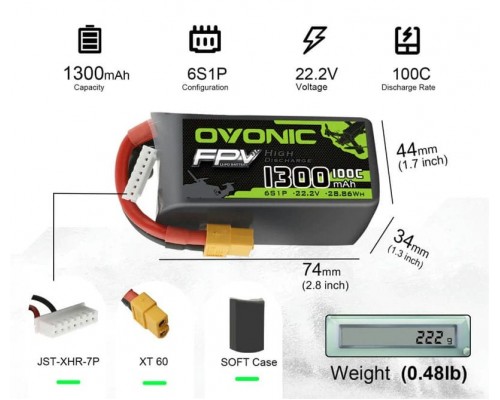 Аккумулятор OVONIC 1300мАч 6S 100C LiPo (XT60) Аккумулятор OVONIC 1300мАч 6S 100C LiPo (XT60)