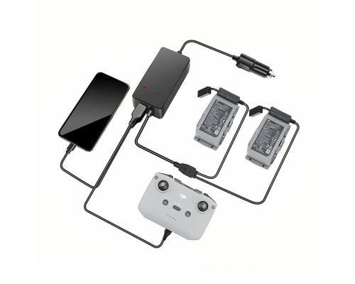 Автомобильное зарядное устройство для 2 аккумуляторов и пульта DJI Mavic Air 2 / Air 2S повышенной мощности (2 USB) (YX) Автомобильное зарядное устройство для 2 аккумуляторов и пульта DJI Mavic Air 2 / Air 2S повышенной мощности (2 USB) (YX)