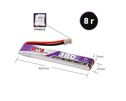 Аккумулятор GNB 380мАч 1S 60C LiHV (PH2.0) Аккумулятор GNB 380мАч 1S 60C LiHV (PH2.0)
