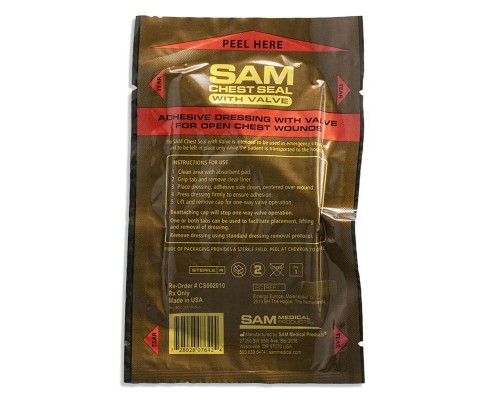 Пластырь при проникающих травмах груди c односторонним клапаном Sam Chest Seal Пластырь при проникающих травмах груди c односторонним клапаном Sam Chest Seal