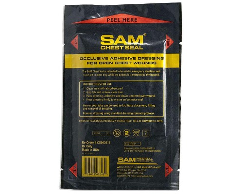 Пластырь при проникающих травмах груди без одностороннего клапана Sam Chest Seal Пластырь при проникающих травмах груди без одностороннего клапана Sam Chest Seal