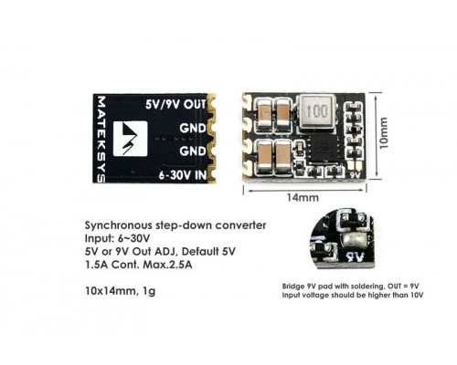 Плата BEC MATEKSYS Micro с 6 - 30 В на 5 / 9 В (регулируемый выход) (3 шт.) Плата BEC MATEKSYS Micro с 6 - 30 В на 5 / 9 В (регулируемый выход) (3 шт.)