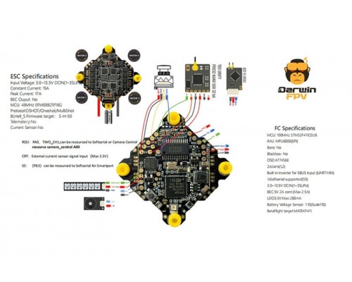 Полётный контроллер DarwinFPV 15A 1-3S F411 Ultralight/Whoop AIO Полётный контроллер DarwinFPV 15A 1-3S F411 Ultralight/Whoop AIO