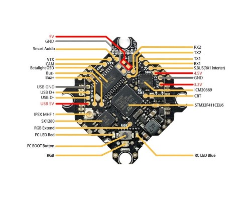 Полётный контроллер DarwinFPV ELRS2.0 F411 15A Bluejay AIO Полётный контроллер DarwinFPV ELRS2.0 F411 15A Bluejay AIO