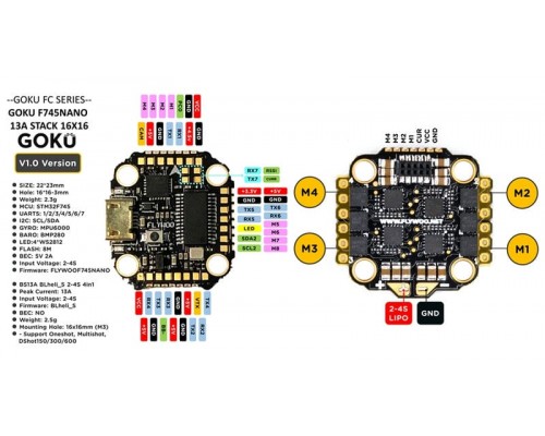 Стек Flywoo Goku F745 2-4S 16x16 (F745 FC + 13A 4в1 ESC) Стек Flywoo Goku F745 2-4S 16x16 (F745 FC + 13A 4в1 ESC)
